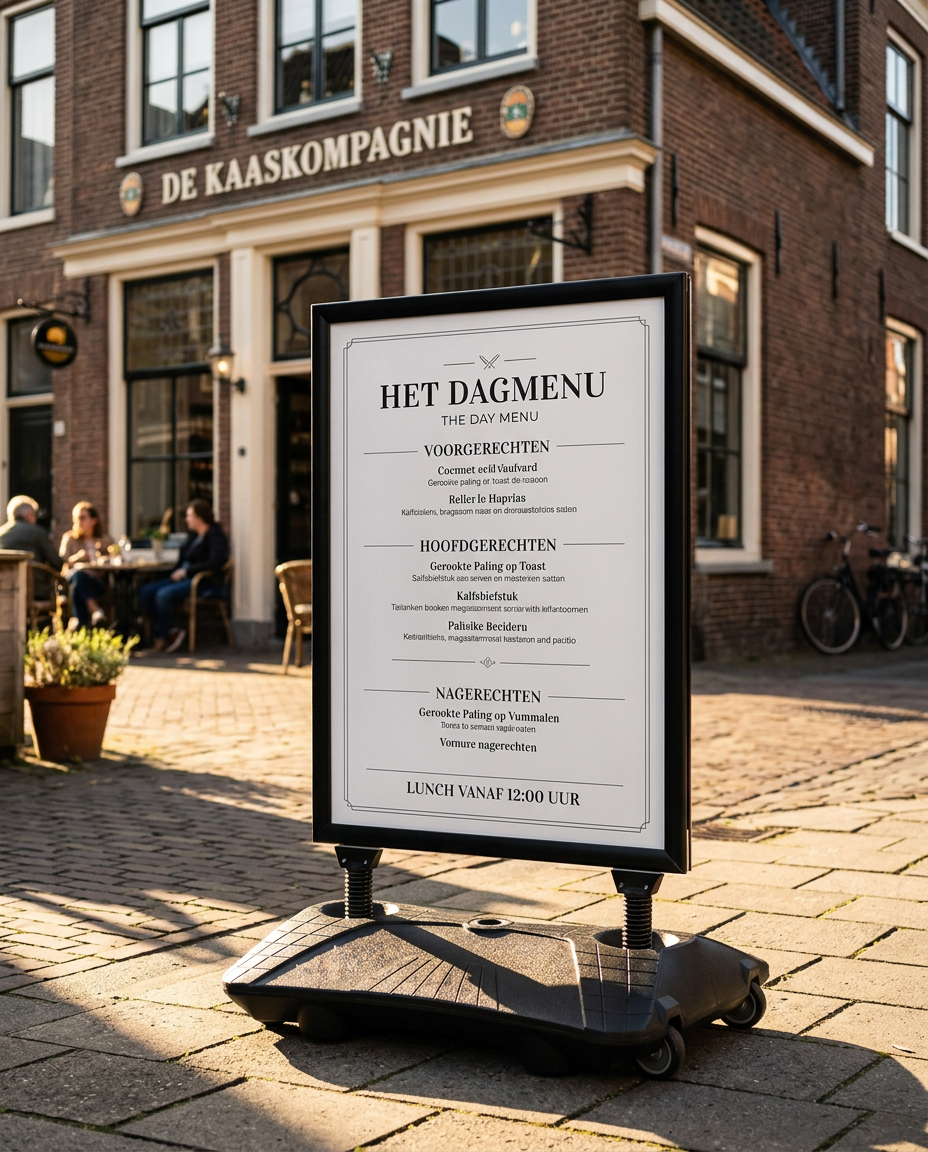 Stoepbord met een lunchkaart voor een restaurant